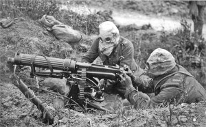 Vickers Machine Gun Crew wearing respirators